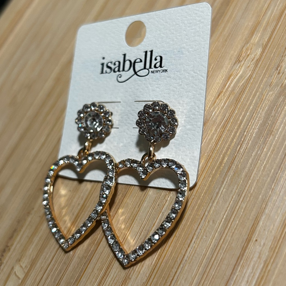Gold Heart Drop Earrings - Picture 5 of 5